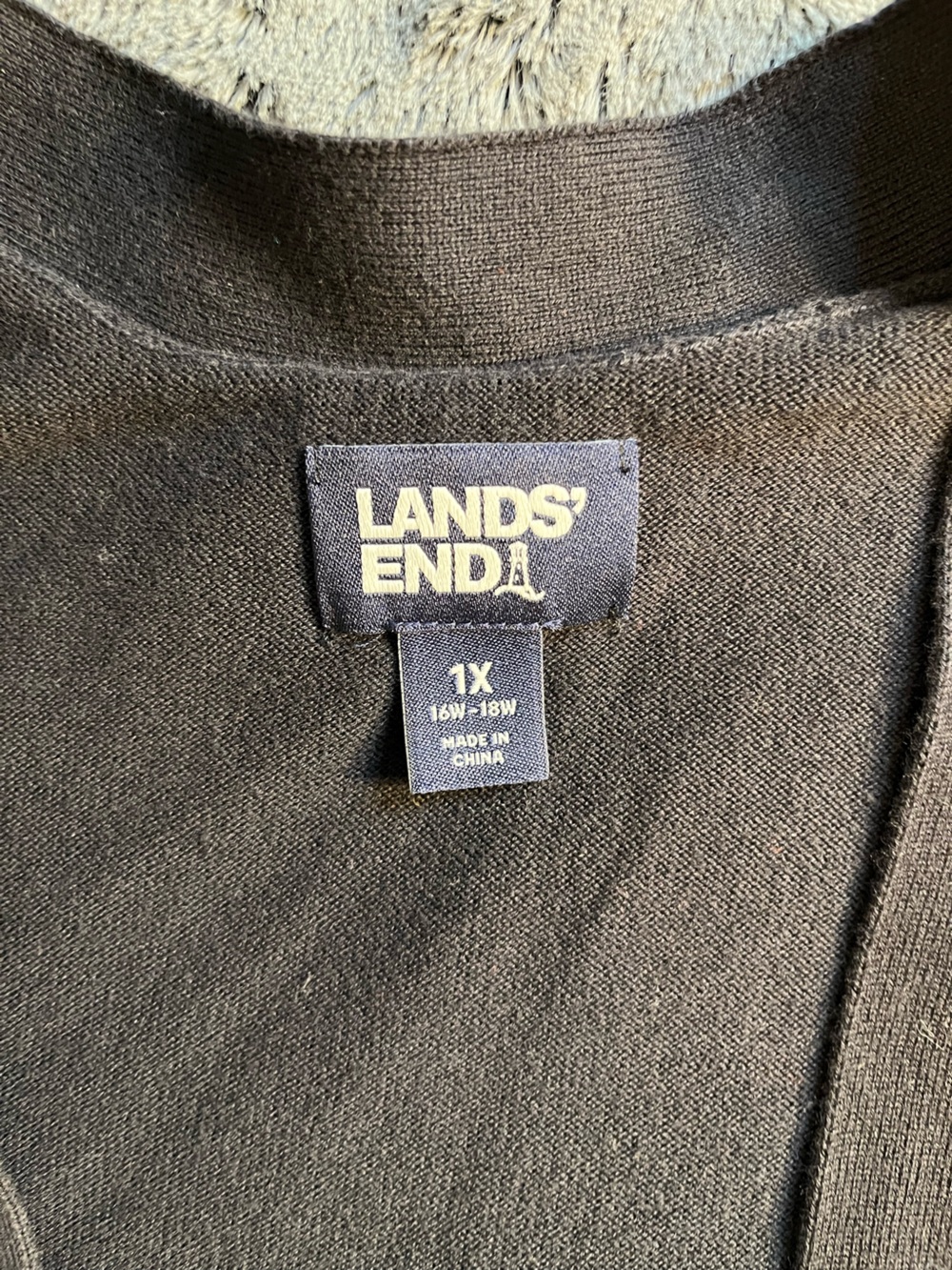 Lands' End Open-Front Cardigan Black with Pockets and Side Vents Women’s 1X - Picture 3 of 8